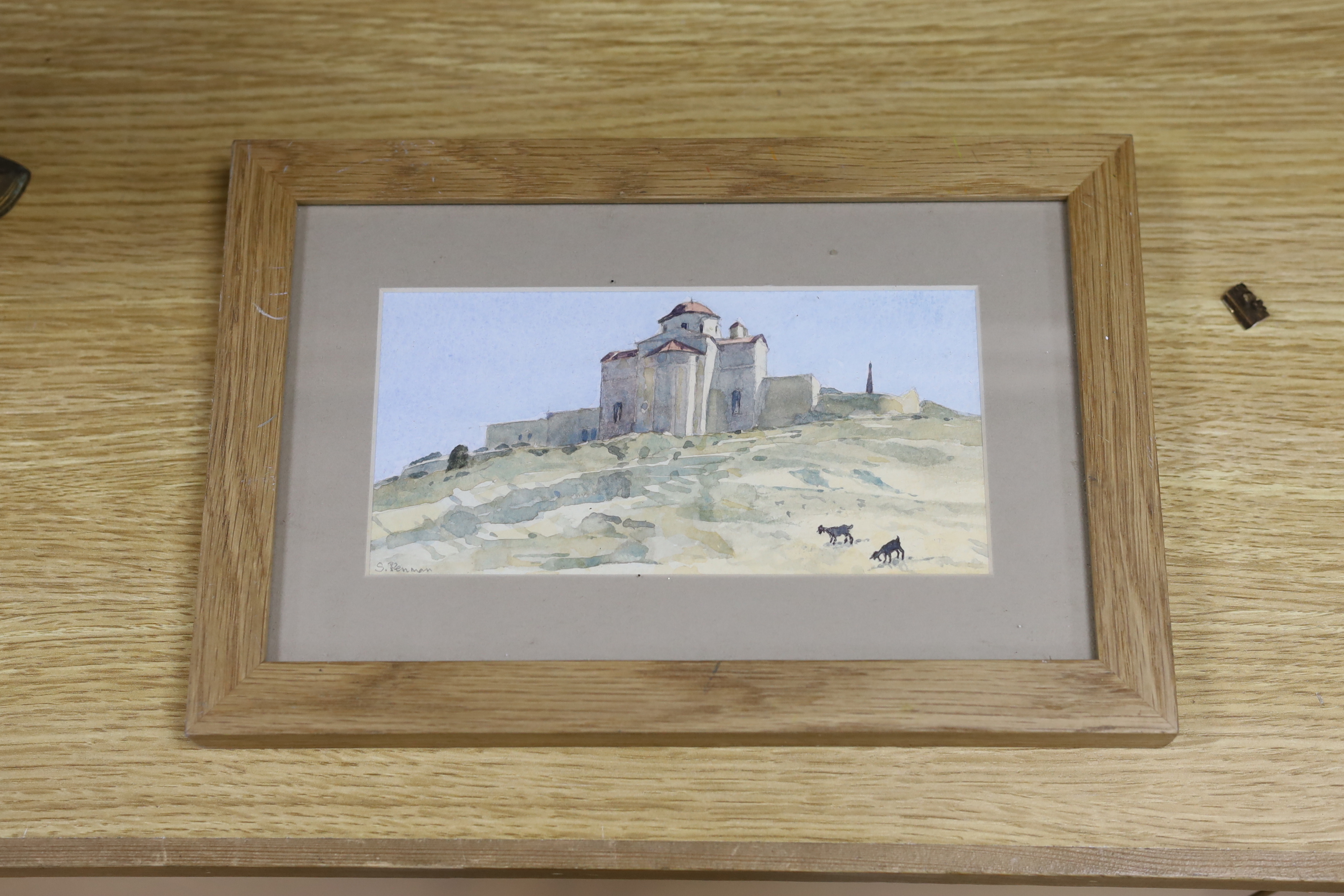 Serena Penman (contemporary), watercolour, 'Greek Church', signed, 9 x 18cm